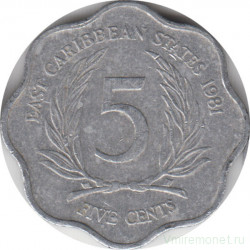 Монета. Восточные Карибские государства. 5 центов 1981 год.