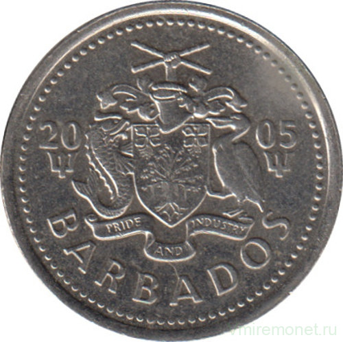 Монета. Барбадос. 10 центов 2005 год.