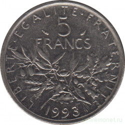 Монета. Франция. 5 франков 1993 год.