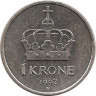 Монета. Норвегия. 1 крона 1992 год.