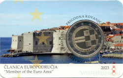 Монета. Хорватия. 2 евро 2023 год. Введение евро. Коинкарта.