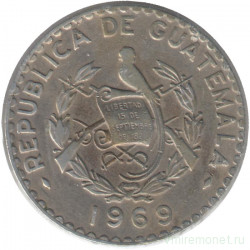Монета. Гватемала. 25 сентаво 1969 год.