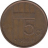 Монета. Нидерланды. 5 центов 1986 год. ав.