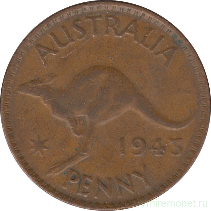 Монета. Австралия. 1 пенни 1943 год.