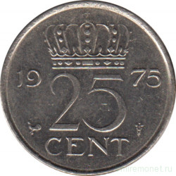 Монета. Нидерланды. 25 центов 1975 год.
