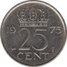 Монета. Нидерланды. 25 центов 1975 год. ав.