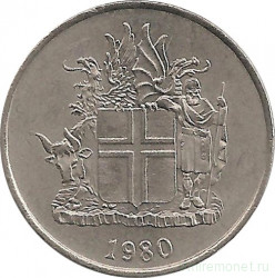 Монета. Исландия. 5 крон 1980 год.
