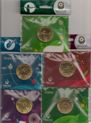Монета. Азербайджан. 1 манат 2015 год. Первые Европейские Игры в Баку. Набор из 5 монет в открытках.