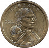 Аверс. Монета. США. 1 доллар 2008 год. Сакагавея, парящий орел. Монетный двор D.