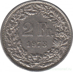 Монета. Швейцария. 2 франка 1973 год.