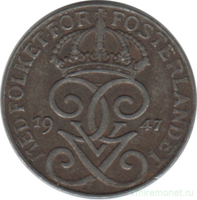 Монета. Швеция. 1 эре 1947 год.