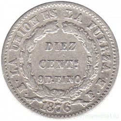 Монета. Боливия. 10 сентаво 1876 год.