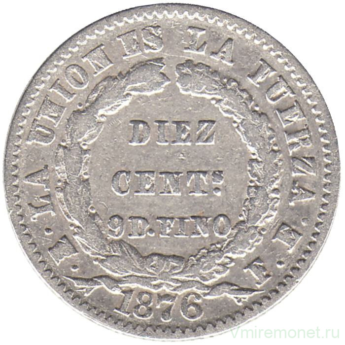 Монета. Боливия. 10 сентаво 1876 год.
