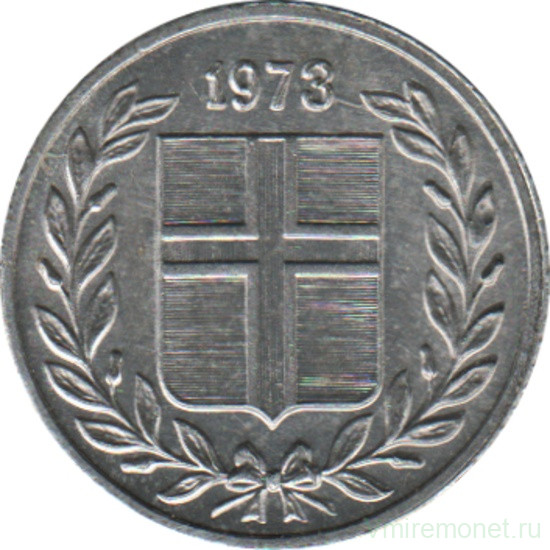 Монета. Исландия. 10 аурар 1973 год.
