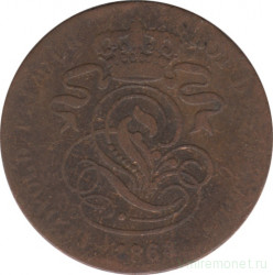 Монета. Бельгия. 2 сантима 1864 год.