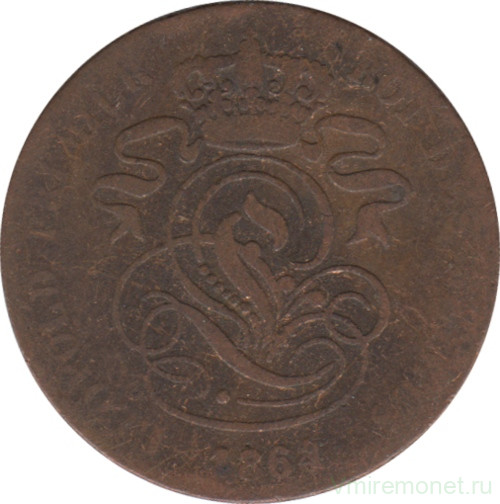 Монета. Бельгия. 2 сантима 1864 год.