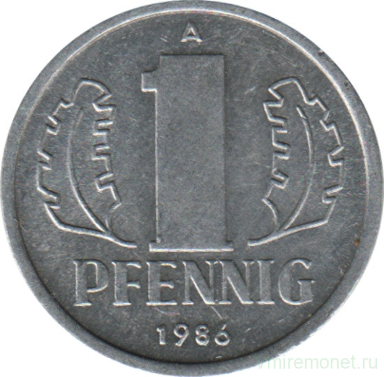 Монета. ГДР. 1 пфенниг 1986 год.
