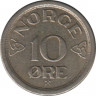 Монета. Норвегия. 10 эре 1951 год(новый тип). рев.