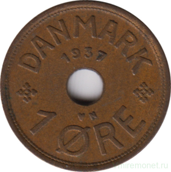 Монета. Дания. 1 эре 1937 год.