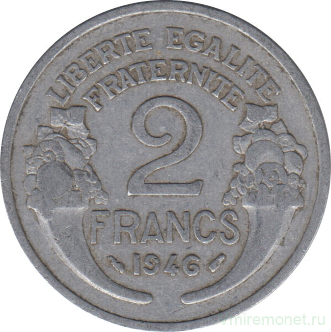 Монета. Франция. 2 франка 1946 год.