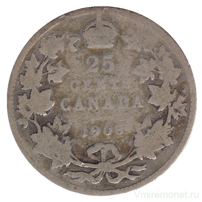 Монета. Канада. 25 центов 1903 год.