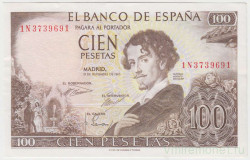 Банкнота. Испания. 100 песет 1965 год.