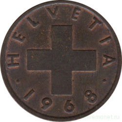 Монета. Швейцария. 2 раппена 1968 год.