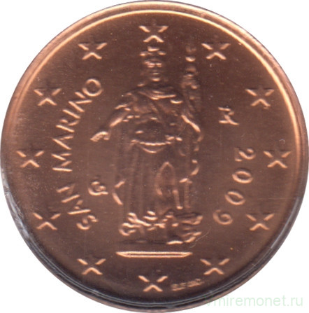 Монета. Сан-Марино. 2 цента 2009 год.