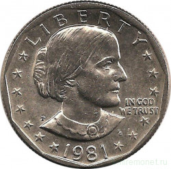 Монета. США. 1 доллар 1981 год. Сьюзен Энтони. Монетный двор P.