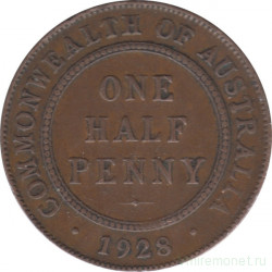 Монета. Австралия. 1/2 пенни 1928 год.