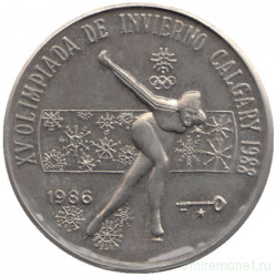 Монета. Куба. 1 песо 1986 год. XV зимние Олимпийские игры, Калгари 1988 - Конькобежный спорт. С олимпийскими кольцами.