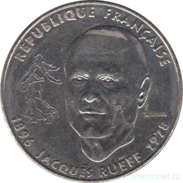 Монета. Франция. 1 франк 1996 год. 100 лет со дня рождения Жака Рюефа.