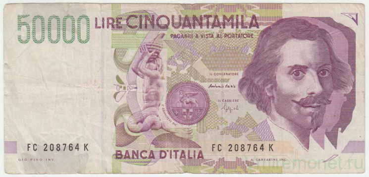 Банкнота. Италия. 50000 лир 1992 год. Тип 116b.  