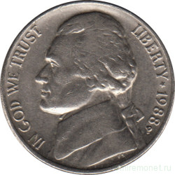 Монета. США. 5 центов 1988 год. Монетный двор P.