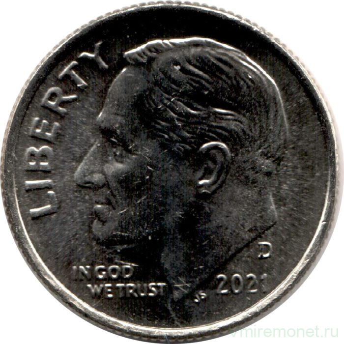 Монета. США. 10 центов 2021 год. Монетный двор D.