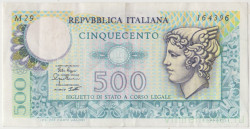 Банкнота. Италия. 500 лир 1979 год. Тип 94.