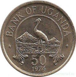 Монета. Уганда. 50 центов 1974 год.