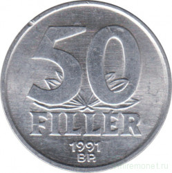 Монета. Венгрия. 50 филлеров 1991 год.