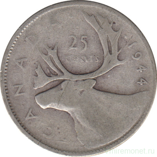 Монета. Канада. 25 центов 1944 год.
