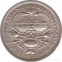 Монета. Австралия. 1 флорин (2 шиллинга) 1927 год. Открытие здания парламента в Канберре.
