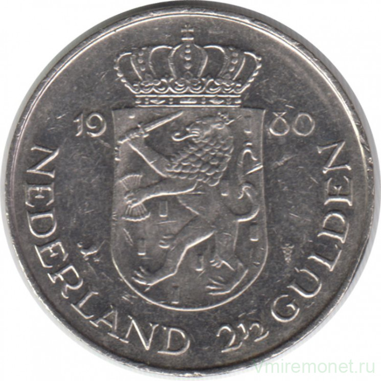 Монета. Нидерланды. 2,5 гульдена 1980 год. Коронация королевы Беатрикс. (АЦ).