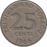 Монета. Тринидад и Тобаго. 25 центов 1966 год. ав.