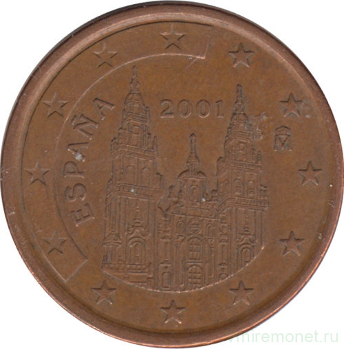 Монета. Испания. 5 центов 2001 год.