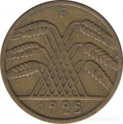 Монета. Германия. Веймарская республика. 10 рейхспфеннигов 1925 год. Монетный двор - Штутгарт (F).