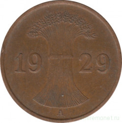 Монета. Германия. Веймарская республика. 1 рейхспфенниг 1929 год. Монетный двор - Берлин (А).