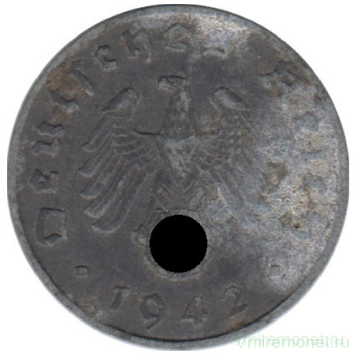 Монета. Германия. Третий Рейх. 1 рейхспфенниг 1942 год. Монетный двор - Вена (B). Монета. Германия. Третий Рейх. 1 рейхспфенниг 1942 год. Монетный двор - Вена (B).