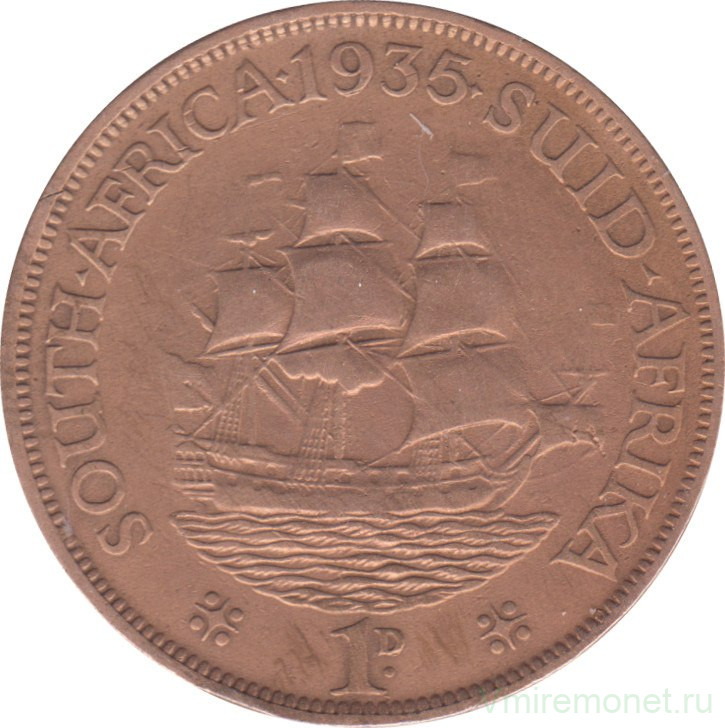 Монета. Южно-Африканская республика (ЮАР). 1 пенни 1935 год.