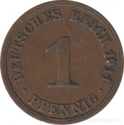 Монета. Германия (Германская империя 1871-1922). 1 пфенниг 1911 год. (А).
