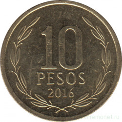 Монета. Чили. 10 песо 2016 год.