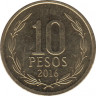 Монета. Чили. 10 песо 2016 год. ав.